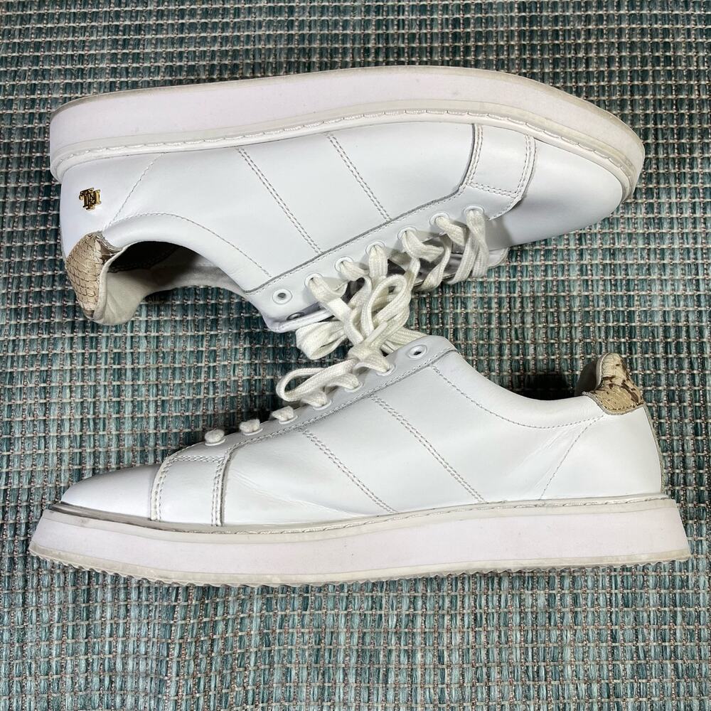 Lauren Ralph Lauren Women‎ White Angeline Snakeskin Leather Trainer Size 11